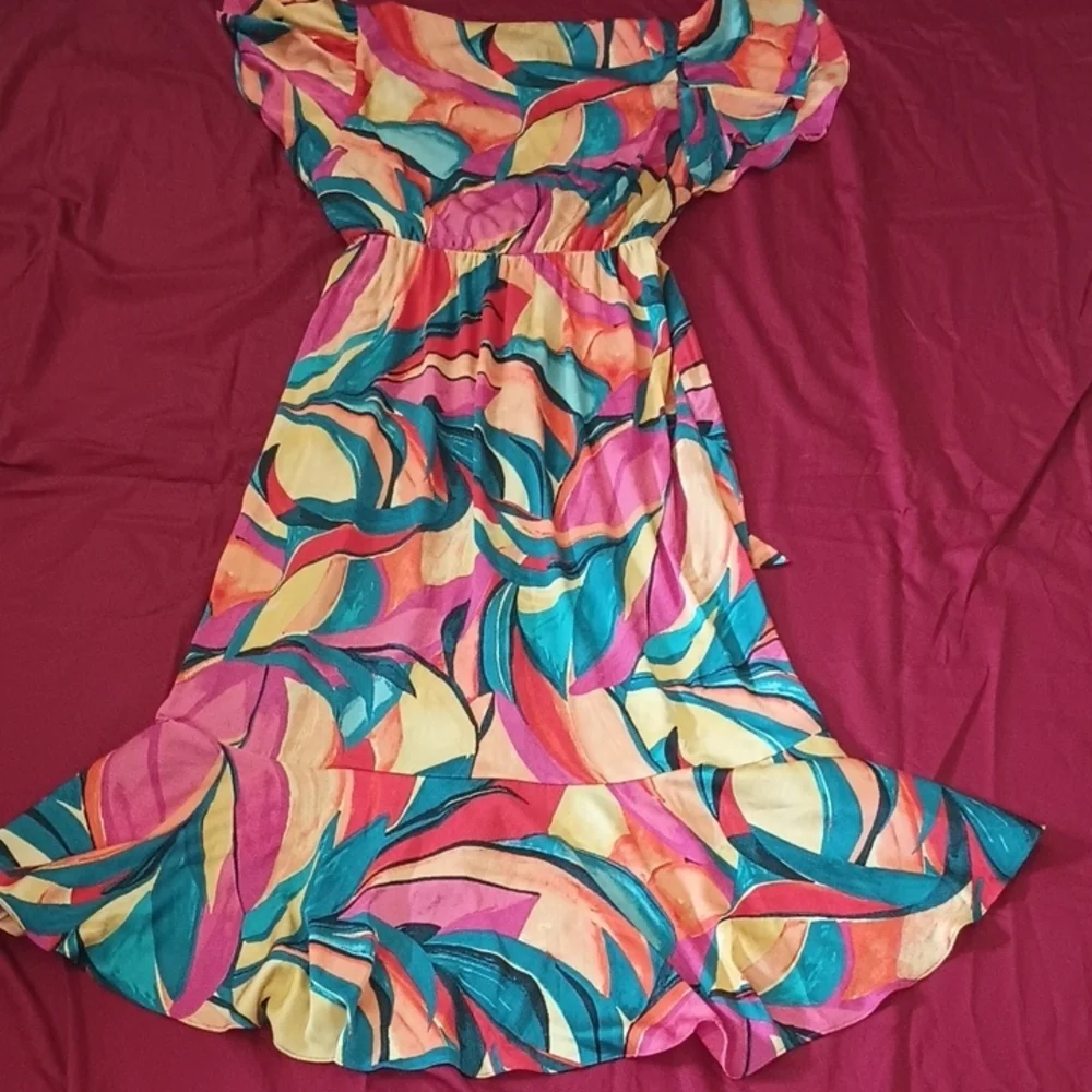 Nicole Miller NY Colorful Wrap Dress Belted Waist Classy Easter Spring Summer L - Picture 7 of 8